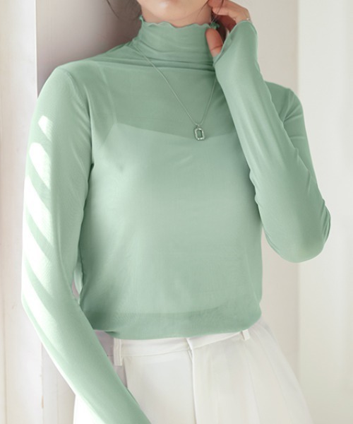 COCOMOMO（ココモモ）の「秋も活躍♪大人フェミニン シアーハイネック トップス（Tシャツ/カットソー・レディース・ピンク/イエロー/ベージュ/ブラウン/グリーン/ブラック/ホワイト/ライトブルー/チャコール/ダークグリーン/ブルー系その他/イエロー系その他/オレンジ系その他/ホワイト系その他/ブラック系その他/グレー系その他・FREE）」の10枚目の写真