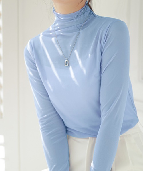 COCOMOMO（ココモモ）の「秋も活躍♪大人フェミニン シアーハイネック トップス（Tシャツ/カットソー・レディース・ピンク/イエロー/ベージュ/ブラウン/グリーン/ブラック/ホワイト/ライトブルー/チャコール/ダークグリーン/ブルー系その他/イエロー系その他/オレンジ系その他/ホワイト系その他/ブラック系その他/グレー系その他・FREE）」の11枚目の写真