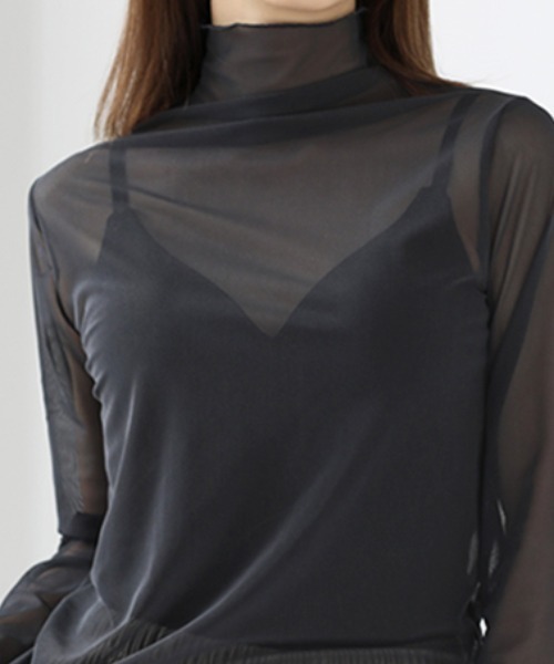 COCOMOMO（ココモモ）の「秋も活躍♪大人フェミニン シアーハイネック トップス（Tシャツ/カットソー・レディース・ピンク/イエロー/ベージュ/ブラウン/グリーン/ブラック/ホワイト/ライトブルー/チャコール/ダークグリーン/ブルー系その他/イエロー系その他/オレンジ系その他/ホワイト系その他/ブラック系その他/グレー系その他・FREE）」の18枚目の写真