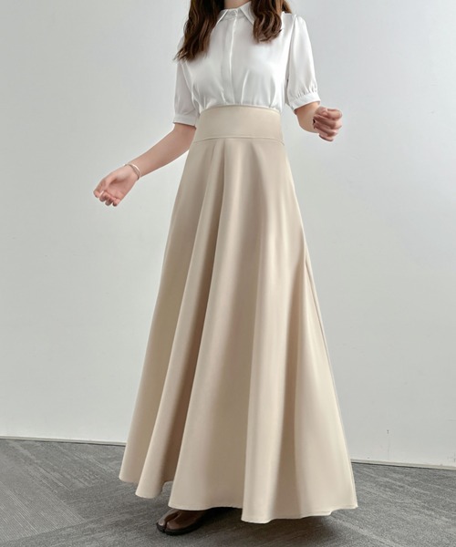 ECLIN(エクラン)の「ハイウエストマキシ丈フレアロングスカート(スカート・レディース・ブラック/ベージュ/グリーン・S/M/L)」の5枚目の写真