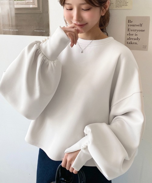 2025新商品 セール】ボンディングパール付き長袖スリットボリュームスリーブ ジャケット・アウター