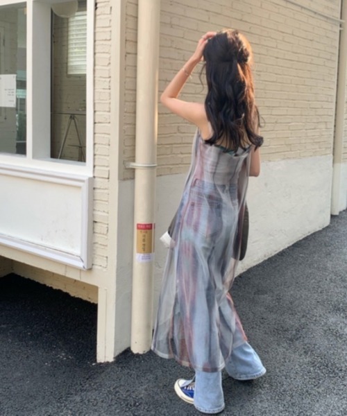 LADY LIKE（レディライク）の「タイダイ柄シアーキャミワンピース（ワンピース・レディース・グリーン・M）」の6枚目の写真