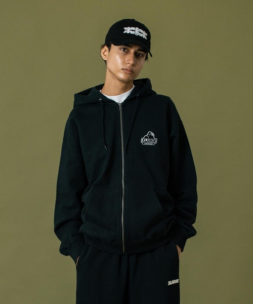 XLARGE 黒ジャンバー BACKSIDE SLANTED OG ZIP HOODED SWEATSHIRT（パーカー