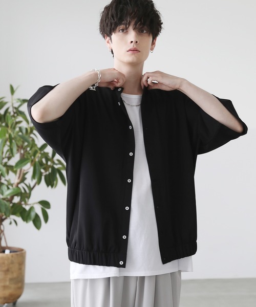 セール】5分袖バンドカラードルマンリブシャツ（シャツ/ブラウス