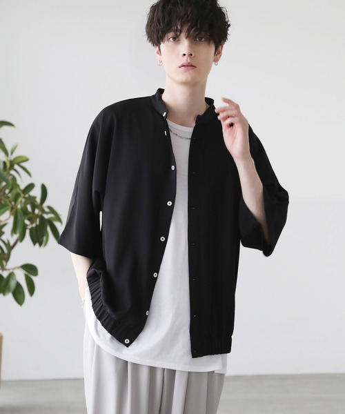 セール】5分袖バンドカラードルマンリブシャツ（シャツ/ブラウス