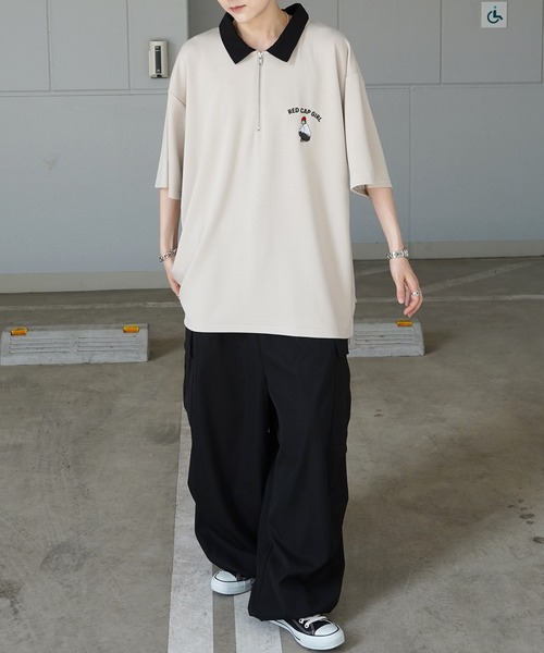 Red Cap Girl（レッドキャプガール）の「【RED CAP GIRL】ドレープとろみ ポンチ ワンポイント刺繍 襟配色ジップポロTee 【新色追加】（ポロシャツ・メンズ・ブルー/ベージュ/ホワイト/ブラック/グレー・M/L/XL）」の17枚目の写真
