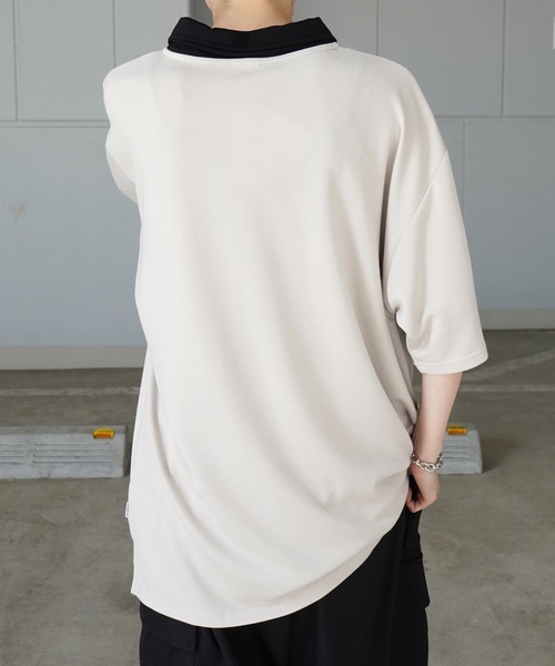 Red Cap Girl（レッドキャプガール）の「【RED CAP GIRL】ドレープとろみ ポンチ ワンポイント刺繍 襟配色ジップポロTee 【新色追加】（ポロシャツ・メンズ・ブルー/ベージュ/ホワイト/ブラック/グレー・M/L/XL）」の14枚目の写真