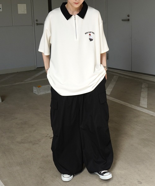 Red Cap Girl（レッドキャプガール）の「【RED CAP GIRL】ドレープとろみ ポンチ ワンポイント刺繍 襟配色ジップポロTee 【新色追加】（ポロシャツ・メンズ・ブルー/ベージュ/ホワイト/ブラック/グレー・M/L/XL）」の21枚目の写真