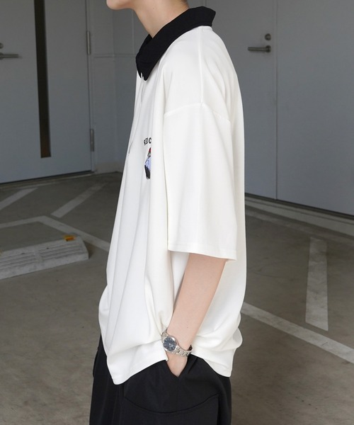 Red Cap Girl（レッドキャプガール）の「【RED CAP GIRL】ドレープとろみ ポンチ ワンポイント刺繍 襟配色ジップポロTee 【新色追加】（ポロシャツ・メンズ・ブルー/ベージュ/ホワイト/ブラック/グレー・M/L/XL）」の19枚目の写真