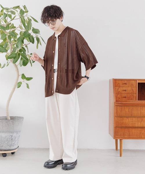 【新品未使用】 RAGEBLUE（レイジブルー）の「12G/透かし編みニットシャツカーディガン