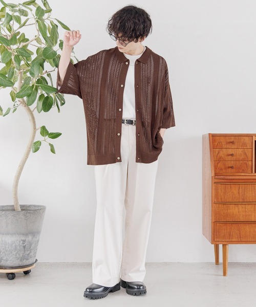 RAGEBLUE（レイジブルー）の「12G/透かし編みニットシャツカーディガン