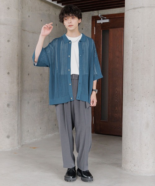 RAGEBLUE（レイジブルー）の「12G/透かし編みニットシャツカーディガン（シャツ/ブラウス・メンズ・ブルー/ホワイト/ブラック/ブラウン/オレンジ/レッド・MEDIUM/LARGE）」の14枚目の写真