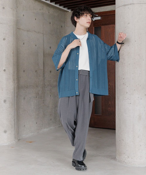 RAGEBLUE（レイジブルー）の「12G/透かし編みニットシャツカーディガン