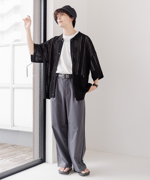 RAGEBLUE（レイジブルー）の「12G/透かし編みニットシャツカーディガン（シャツ/ブラウス・メンズ・ブルー/ホワイト/ブラック/ブラウン/オレンジ/レッド・MEDIUM/LARGE）」の11枚目の写真