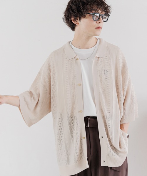 RAGEBLUE（レイジブルー）の「12G/透かし編みニットシャツカーディガン（シャツ/ブラウス・メンズ・ブルー/ホワイト/ブラック/ブラウン/オレンジ/レッド・MEDIUM/LARGE）」の16枚目の写真