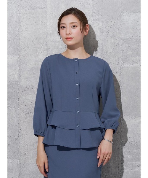 Perfect Suit FActory（パーフェクトスーツファクトリー）の「【セットアップ可能】2WAYペプラム　ブラウス　ブルー/ベージュ（シャツ/ブラウス・レディース・ブルー/ベージュ・S/M/L）」の18枚目の写真