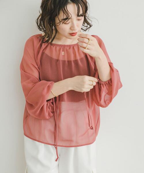 ITEMS URBANRESEARCH(アイテムズ アーバンリサーチ)の「シアーストライプギャザーブラウス(シャツ/ブラウス・レディース・ブラック/オフホワイト/ピンク・FREE)」の1枚目の写真