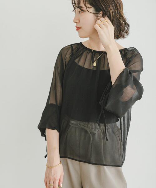ITEMS URBANRESEARCH(アイテムズ アーバンリサーチ)の「シアーストライプギャザーブラウス(シャツ/ブラウス・レディース・ブラック/オフホワイト/ピンク・FREE)」の3枚目の写真