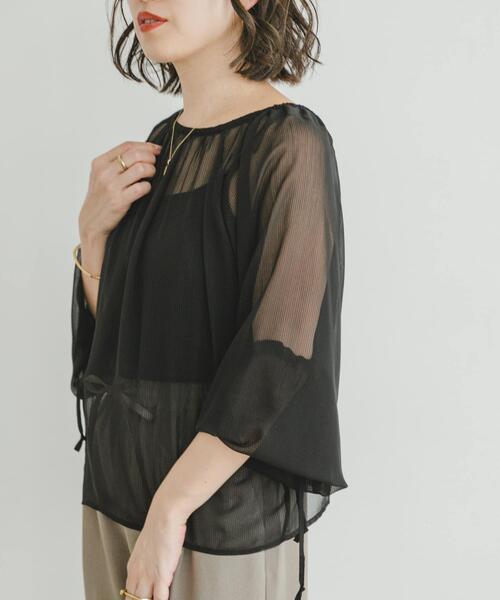 ITEMS URBANRESEARCH(アイテムズ アーバンリサーチ)の「シアーストライプギャザーブラウス(シャツ/ブラウス・レディース・ブラック/オフホワイト/ピンク・FREE)」の10枚目の写真