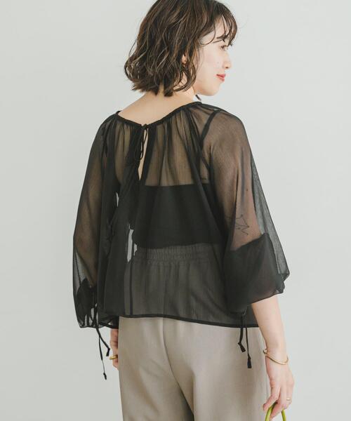 ITEMS URBANRESEARCH(アイテムズ アーバンリサーチ)の「シアーストライプギャザーブラウス(シャツ/ブラウス・レディース・ブラック/オフホワイト/ピンク・FREE)」の9枚目の写真