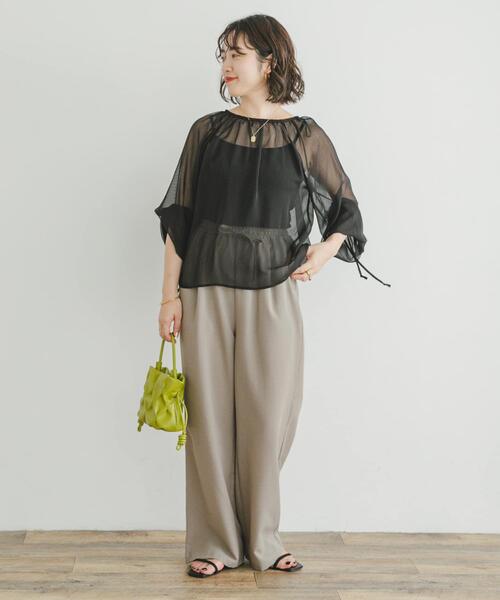 ITEMS URBANRESEARCH(アイテムズ アーバンリサーチ)の「シアーストライプギャザーブラウス(シャツ/ブラウス・レディース・ブラック/オフホワイト/ピンク・FREE)」の6枚目の写真