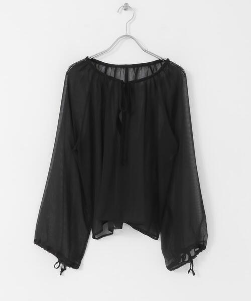 ITEMS URBANRESEARCH(アイテムズ アーバンリサーチ)の「シアーストライプギャザーブラウス(シャツ/ブラウス・レディース・ブラック/オフホワイト/ピンク・FREE)」の5枚目の写真