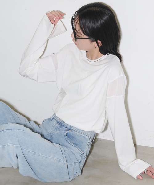 Aunt Marie's(アントマリーズ)の「シアー切り替えロングスリーブTシャツ(Tシャツ/カットソー・レディース・ブラック/ホワイト/チャコールグレー/その他・FREE)」の8枚目の写真