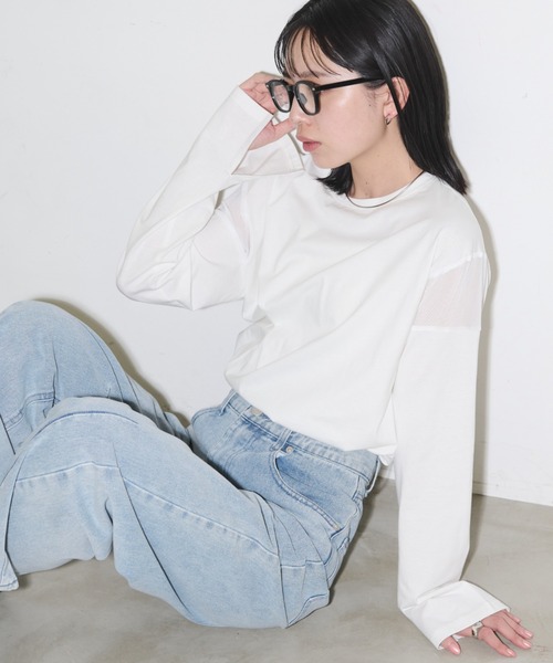 Aunt Marie's(アントマリーズ)の「シアー切り替えロングスリーブTシャツ(Tシャツ/カットソー・レディース・ブラック/ホワイト/チャコールグレー/その他・FREE)」の6枚目の写真