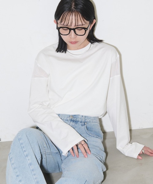 Aunt Marie's(アントマリーズ)の「シアー切り替えロングスリーブTシャツ(Tシャツ/カットソー・レディース・ブラック/ホワイト/チャコールグレー/その他・FREE)」の5枚目の写真