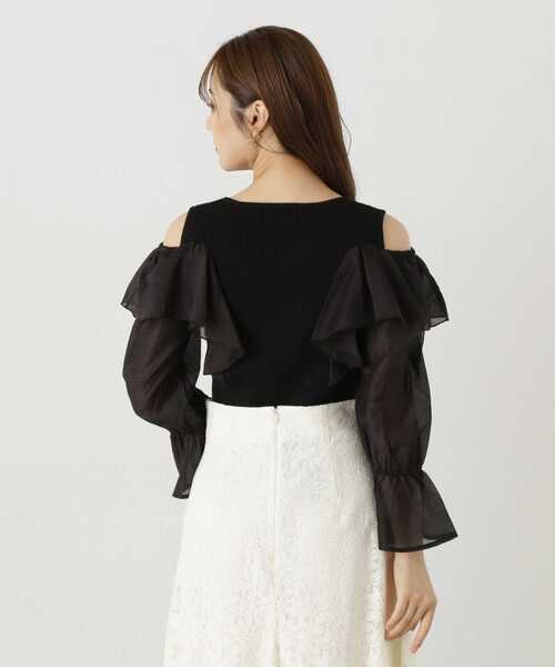 PROPORTION BODY DRESSING(プロポーションボディドレッシング)の「シアーラッフルスリーブニット / 1213270803(ニット/セーター・レディース・ホワイト系その他/ピンク/ブラック・FREE)」の7枚目の写真