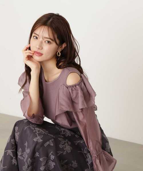 PROPORTION BODY DRESSING(プロポーションボディドレッシング)の「シアーラッフルスリーブニット / 1213270803(ニット/セーター・レディース・ホワイト系その他/ピンク/ブラック・FREE)」の3枚目の写真