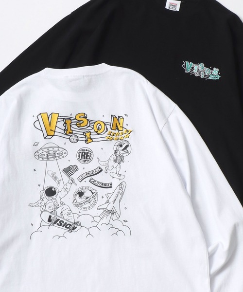 VISION STREET WEAR（ヴィジョンストリートウェア）の「VISION STREET WEAR/ヴィジョンストリートウェア オーバーサイズ グラフィック ロングスリーブTシャツ/袖プリント/リンガー ワンポイント刺繍/バックプリント/レディース メンズ ロンT（Tシャツ/カットソー・メンズ・ホワイト/ホワイト系その他/ホワイト系その他3/ブラック/ブラック系その他2/ブラック系その他/ホワイト系その他2・M/L/LL）」の5枚目の写真