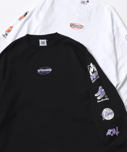 VISION STREET WEAR（ヴィジョンストリートウェア）の「VISION STREET WEAR/ヴィジョンストリートウェア オーバーサイズ グラフィック ロングスリーブTシャツ/袖プリント/リンガー ワンポイント刺繍/バックプリント/レディース メンズ ロンT（Tシャツ/カットソー・メンズ・ホワイト/ホワイト系その他/ホワイト系その他3/ブラック/ブラック系その他2/ブラック系その他/ホワイト系その他2・M/L/LL）」の6枚目の写真