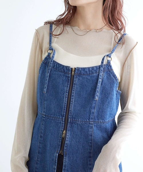 w closet(ダブルクローゼット)の「デニムキャミワンピース(チュニック・レディース・ブルー/ブラック・FREE)」の8枚目の写真