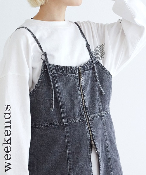 w closet(ダブルクローゼット)の「デニムキャミワンピース(チュニック・レディース・ブルー/ブラック・FREE)」の18枚目の写真