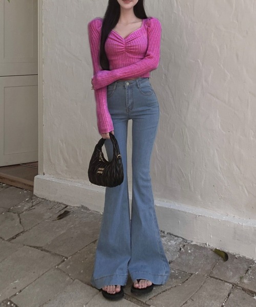 Jasmine Grandiflorum(ジャスミングランディフローラム)の「【Jasmine】リブ編みハートネックトップス (AW)(ニット/セーター・レディース・ピンク/ブラック/グレー/ホワイト・FREE)」の15枚目の写真