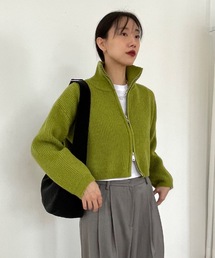 ダブルジップ リブニット カーディガン
