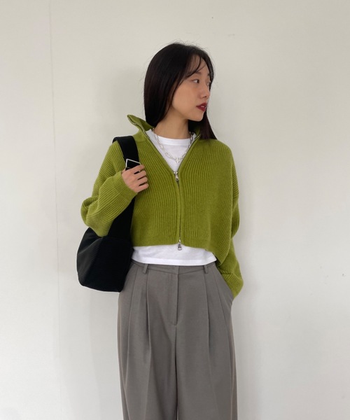 Didot.showroom(ディドット ショールーム)の「ダブルジップ リブニット カーディガン(カーディガン/ボレロ・レディース・オレンジ/グリーン/グレー/アイボリー・FREE)」の19枚目の写真