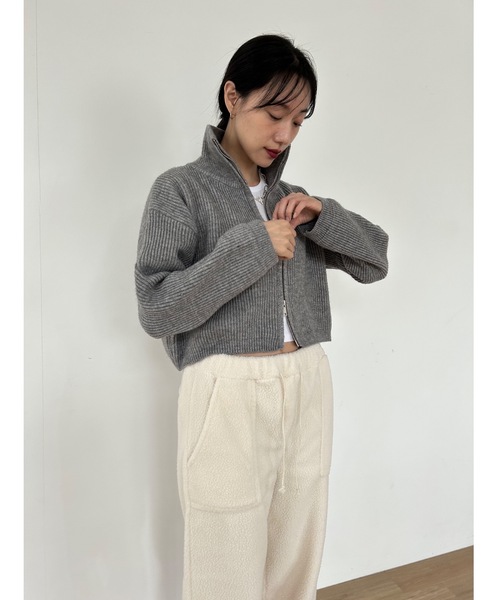 Didot.showroom(ディドット ショールーム)の「ダブルジップ リブニット カーディガン(カーディガン/ボレロ・レディース・オレンジ/グリーン/グレー/アイボリー・FREE)」の6枚目の写真