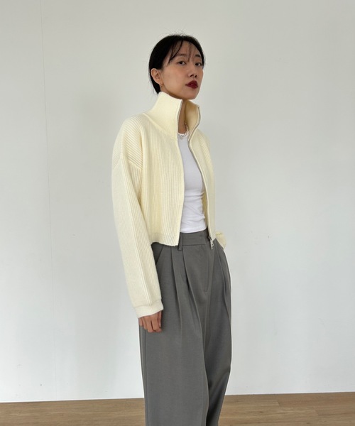 Didot.showroom(ディドット ショールーム)の「ダブルジップ リブニット カーディガン(カーディガン/ボレロ・レディース・オレンジ/グリーン/グレー/アイボリー・FREE)」の8枚目の写真