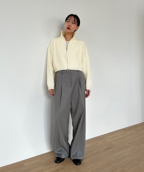 Didot.showroom(ディドット ショールーム)の「ダブルジップ リブニット カーディガン(カーディガン/ボレロ・レディース・オレンジ/グリーン/グレー/アイボリー・FREE)」の13枚目の写真