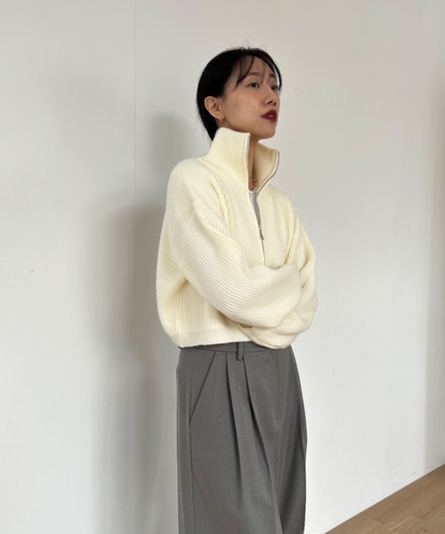 Didot.showroom(ディドット ショールーム)の「ダブルジップ リブニット カーディガン(カーディガン/ボレロ・レディース・オレンジ/グリーン/グレー/アイボリー・FREE)」の15枚目の写真