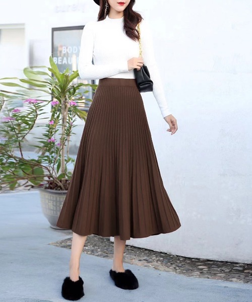 ☆新品☆　adabat　アダバット　レディース　プリーツ　ニットスカート セール】 スリットチェックデザイン 台形スカート （ミニ・ひざ丈