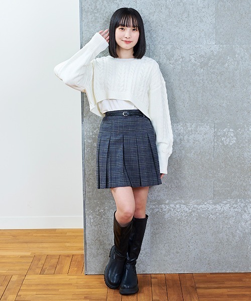 セール】ベルト付チェックボックスプリーツスカパン（スカート