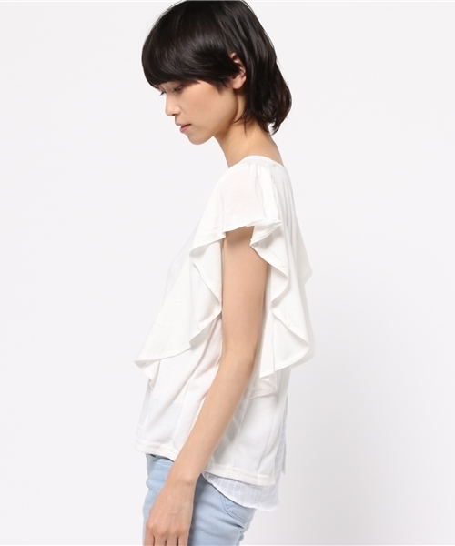 OUTLET(アウトレット)の「【Ciaopanic】T/R天竺×シャドーチェックプルオーバー(Tシャツ/カットソー・レディース・ホワイト/グレー・FREE)」の4枚目の写真