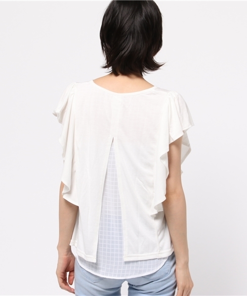OUTLET(アウトレット)の「【Ciaopanic】T/R天竺×シャドーチェックプルオーバー(Tシャツ/カットソー・レディース・ホワイト/グレー・FREE)」の5枚目の写真