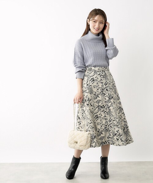 index（インデックス）の「◆ボタニカルAラインフレアスカート【洗濯機洗い可】（スカート・レディース・ブルー系/アイボリー系/ブラック系・38/40/42/36）」の5枚目の写真