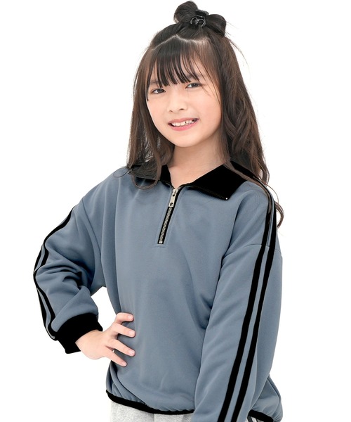 Bee des Bee（ビーデスビー）の「ハーフジップ プルオーバー（スウェット・キッズ・ブラック/杢グレー/ホワイト/ピンク/ブルー/ライラック/ベージュ/ブルー系その他・110cm/120cm/130cm/140cm/150cm/100cm）」の5枚目の写真