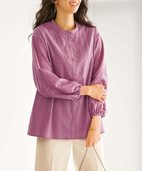 セール】綿100％レース切替デザインブラウス（シャツ/ブラウス