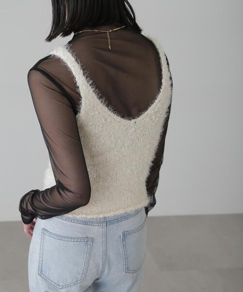 FREE'S MART（フリーズマート）の「◆フェザーニットタンクトップ（ベスト・レディース・ブラック/ホワイト/オレンジ・FREE）」の2枚目の写真